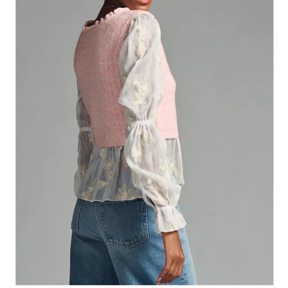 By Anthropologie Layered Sweater Vest Pink size large - Picture 4 of 10
